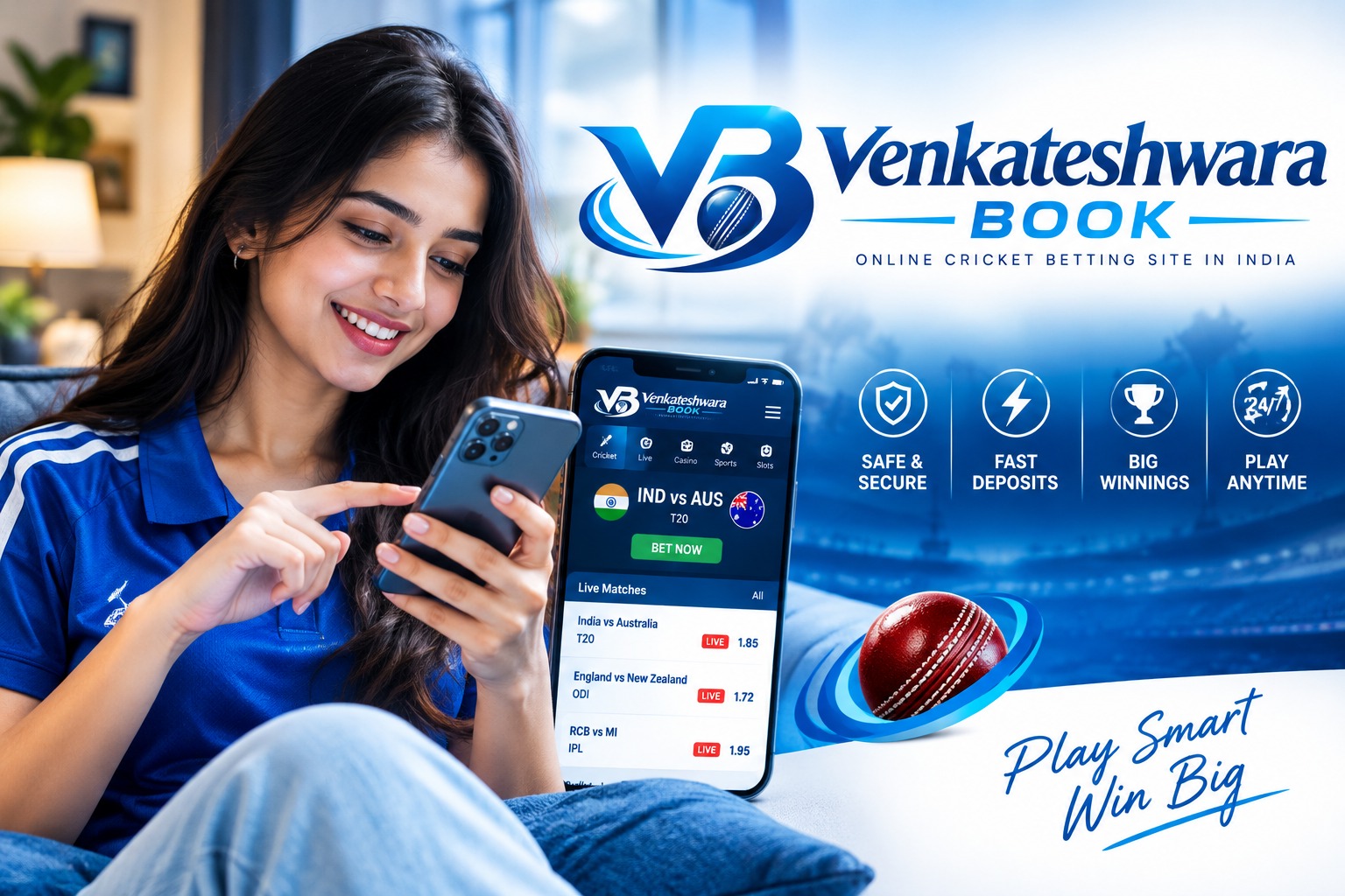 Cricket fan following the game on her phone